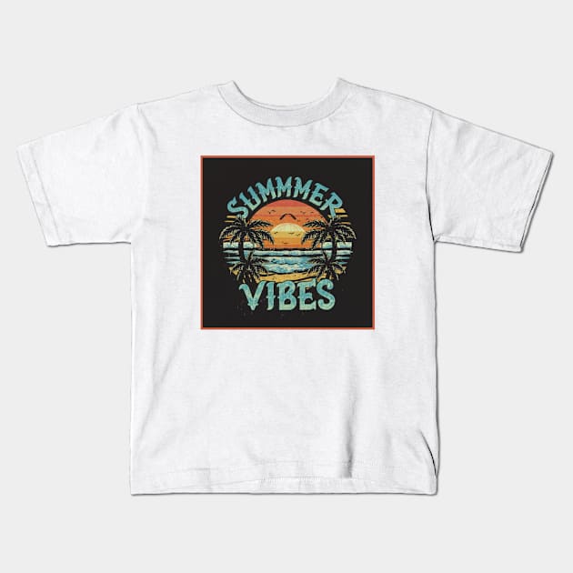 Summer vibes tropica beach Kids T-Shirt by Qasim